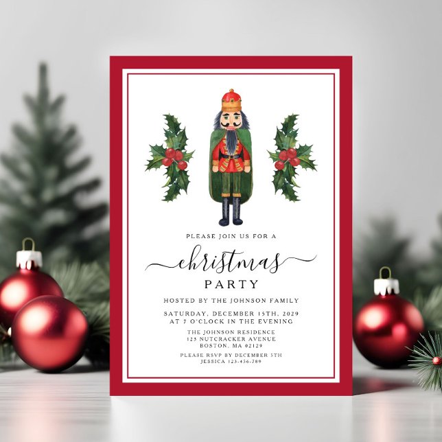 Invitación Fiesta de los Navidades Red Nutcracker (Red Nutcracker Christmas Party Invitation)