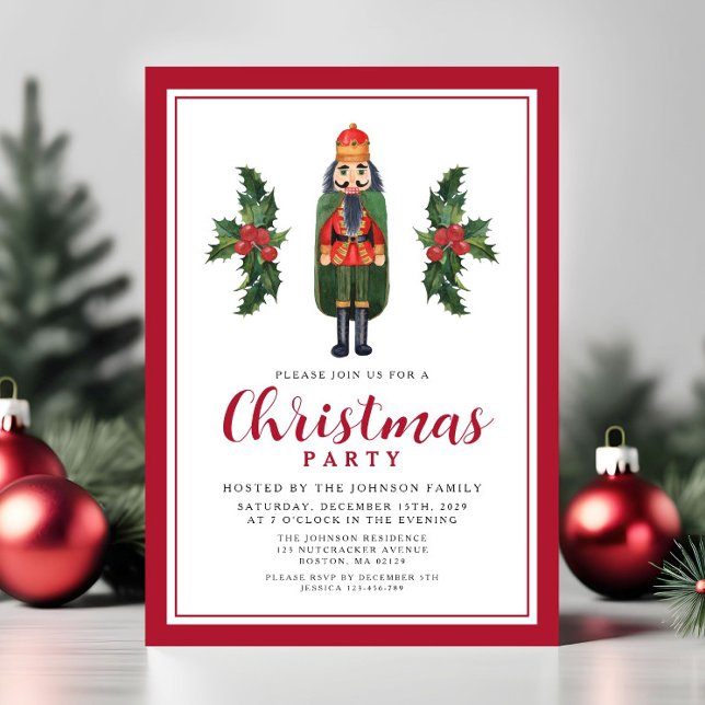 Invitación Fiesta de los Navidades Red Nutcracker (Red Nutcracker Christmas Party Invitation
)