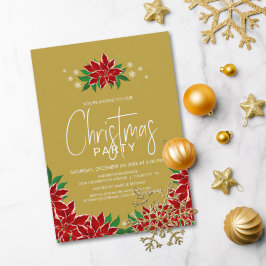 Invitación Fiesta de los Navidades Red Poinsettia Floral Gold
