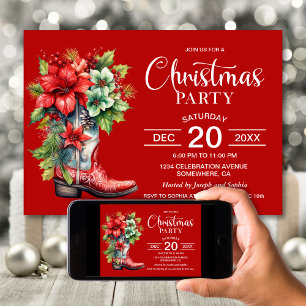 Invitación Fiesta de los Navidades rojos de Cowboy Boot en Oc