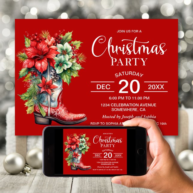 Invitación Fiesta de los Navidades rojos de Cowboy Boot en Oc (Subido por el creador)