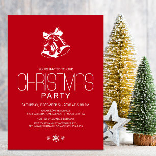 Invitación Fiesta de los Navidades rojos de las campanas blan