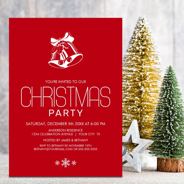 Invitación Fiesta de los Navidades rojos de las campanas blan (Subido por el creador)