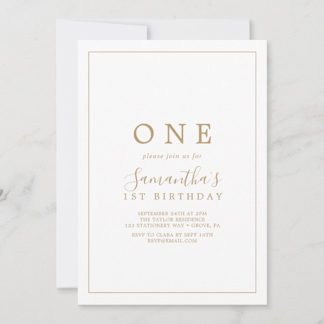 Invitación Fiesta de los Primeros Cumpleaños del Oro minimali (Anverso)