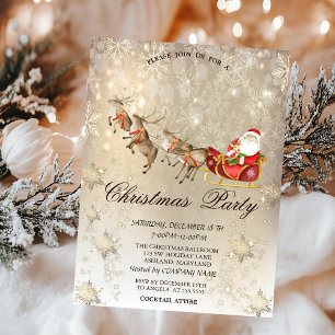 Invitación Fiesta de los renos Santa Claus Sleigh Snowflake