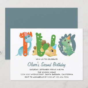 Invitación Fiesta de los Segundo Cumpleaños de Dinosaurio