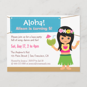 Invitación Fiesta de Luau con temática hawaiana colorida y ch