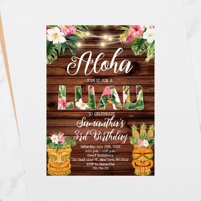 Invitación Fiesta de Luau, cumpleaños tropical de Hawaii Aloh (Subido por el creador)