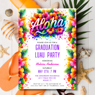 Invitación Fiesta de Luau de Graduación Aloha Tropical Divert