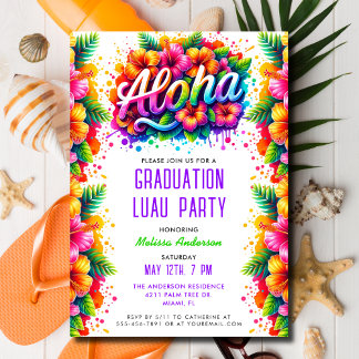 Invitación Fiesta de Luau de Graduación de Diversión Tropical