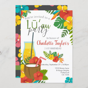 Invitación Fiesta de Luau, flor tropical
