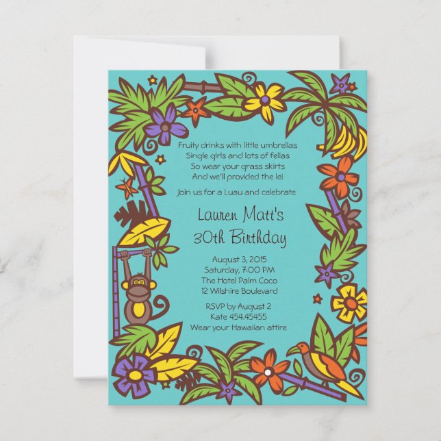 Invitación Fiesta de Luau Hawaii (Anverso)