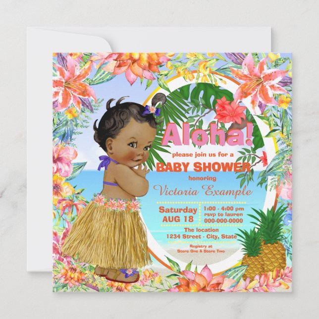Invitación Fiesta de Luau Tropical Hawaiano para el Bebé (Anverso)
