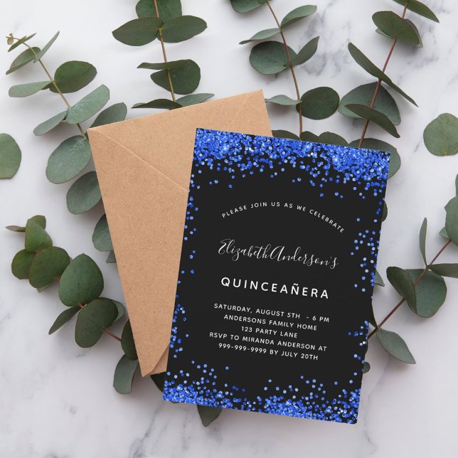 Invitación Fiesta de lujo azul real de Quinceanera (Subido por el creador)