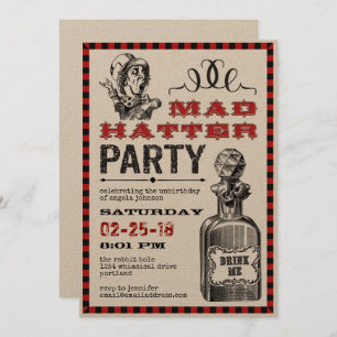 Invitación Fiesta de Mad Hatter Uncumpleaños