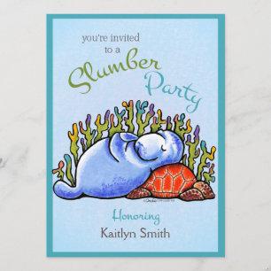 Invitación Fiesta de madera Manatee Turtle Off Leash Art™