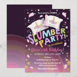 Invitación Fiesta de madera Pajamas Sleepover Unicornio mágic