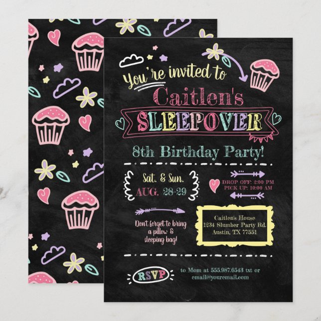 Invitación Fiesta de madera Sleepover Cumpleaños Cargo de tab (Anverso / Reverso)
