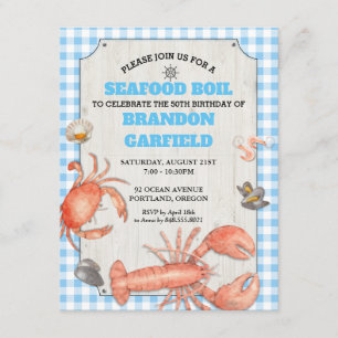 Invitación Fiesta de Madera y Boil Azul Gingham