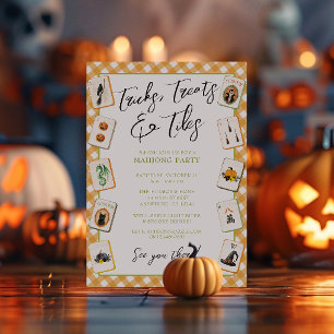 Invitación Fiesta de Mahjong de Halloween con Gingham Acuarel