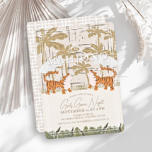 Invitación Fiesta de Mahjong Roaring Tigers Beige Chinoiserie