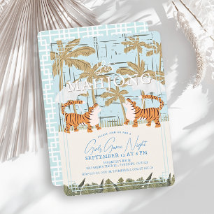Invitación Fiesta de Mahjong Roaring Tigers Blue Chinoiserie