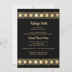 Invitación Fiesta de Maleta Negra Dorada de Graduación