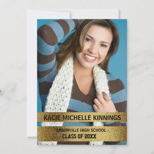 Invitación Fiesta de maletero fotográfico azul y oro de la Ma (Anverso)