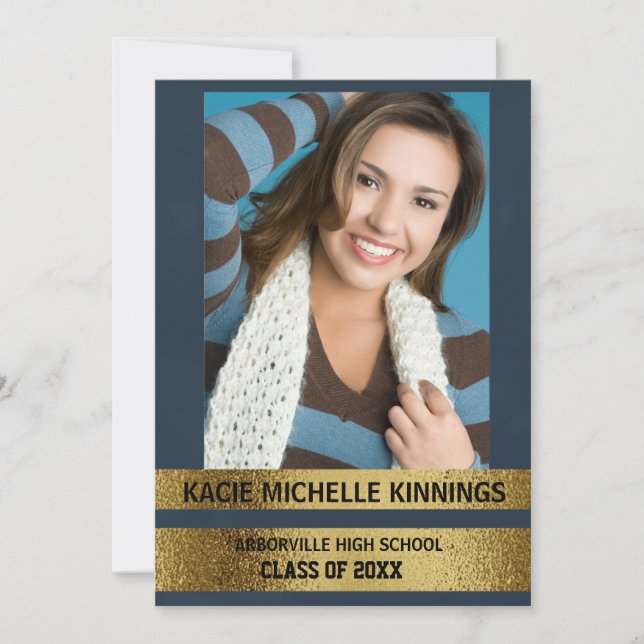 Invitación Fiesta de maletero fotográfico azul y oro de la Ma (Anverso)