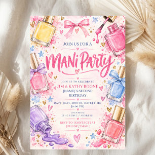 Invitación Fiesta de Manicura de Cumpleaños con Uñas Colorida