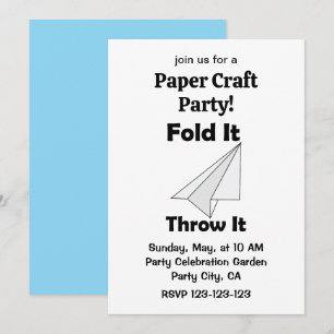 Invitación Fiesta de manualidades de avión de papel Doblarlo