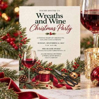 Invitación Fiesta de manualidades de Navidad: coronas y vino