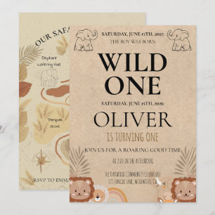 Invitación Fiesta de Mapa de Cumpleaños número uno Safari Rús