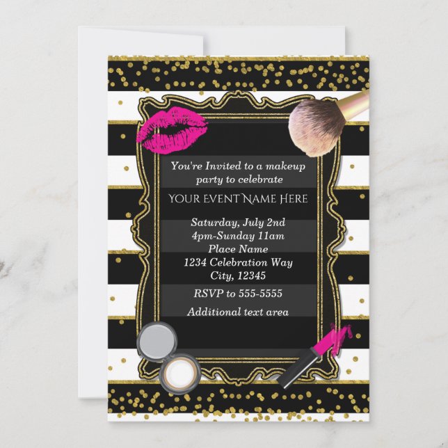 Invitación Fiesta de maquillaje Confetti de oro y glamour de  (Anverso)