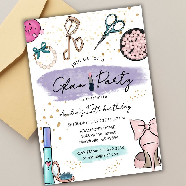Invitación Fiesta de maquillaje de belleza glamour cumpleaños (Subido por el creador)