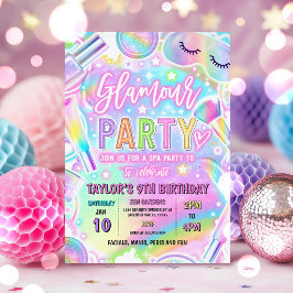 Invitación Fiesta de maquillaje de Spa Glamour Arcoíris Cumpl