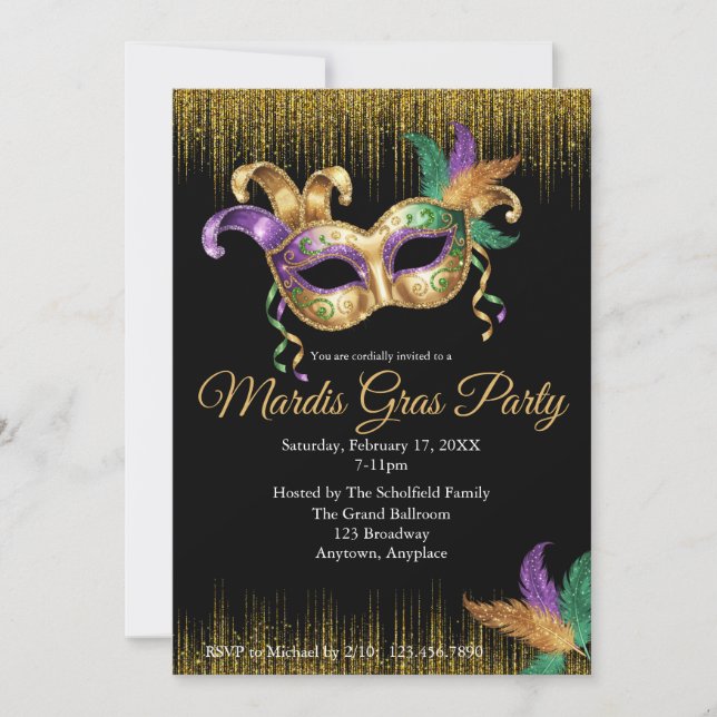 Invitación Fiesta de Mardi Gras (Anverso)