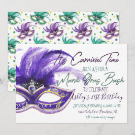 Invitación Fiesta de Mardi Gras | Cumpleaños 21