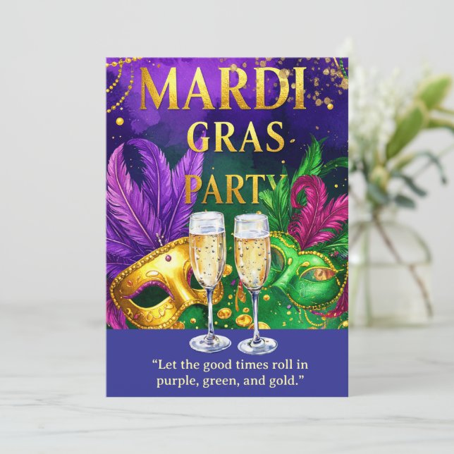 Invitación Fiesta de Mardi Gras – ¡Que rueden los buenos tiem (Anverso de pie)