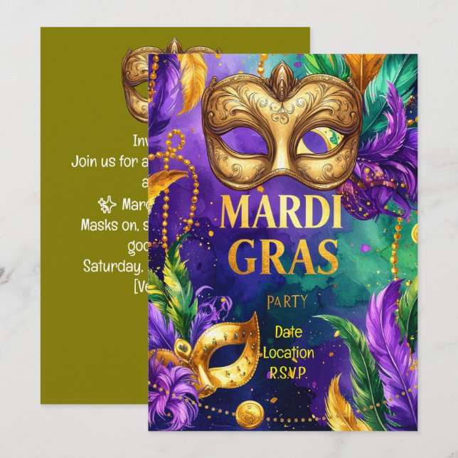 Invitación Fiesta de Mardi Gras – Que rueden los buenos tiemp (Anverso / Reverso)