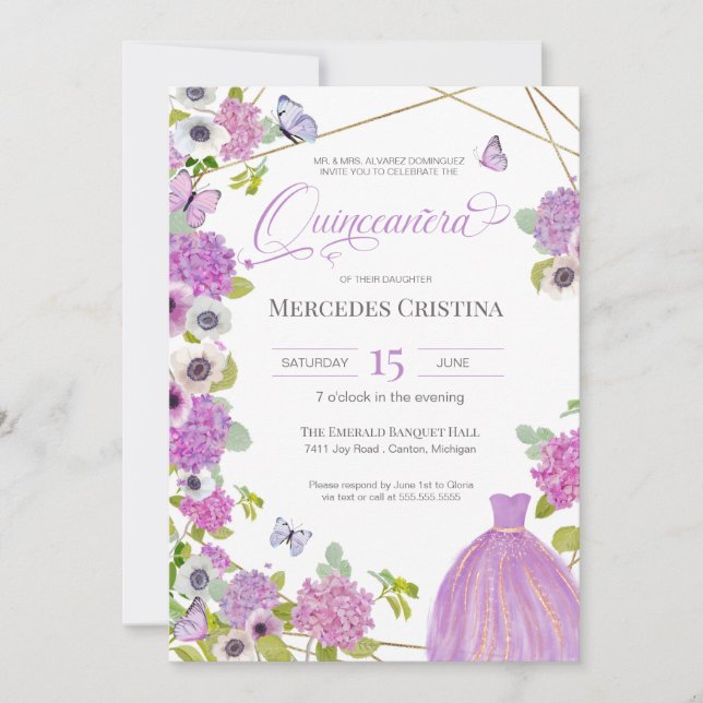 Invitación Fiesta de mariposa florida del jardín de primavera (Anverso)