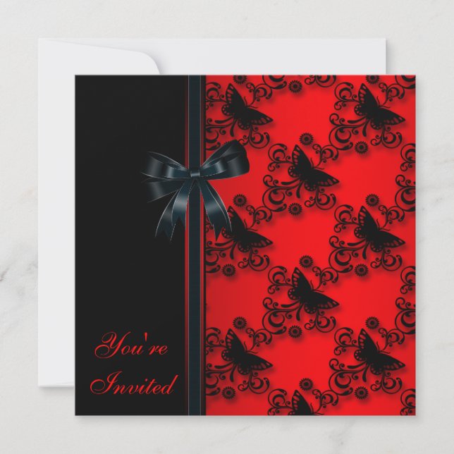 Invitación Fiesta de mariposa negra roja (Anverso)