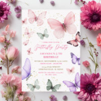 Fiesta de mariposa púrpura de oro rosado Cumpleaño