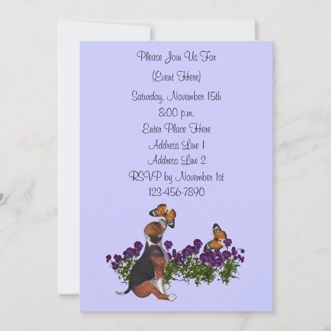 Invitación Fiesta de mariposas de cachorro de Beagle Cute (Anverso)