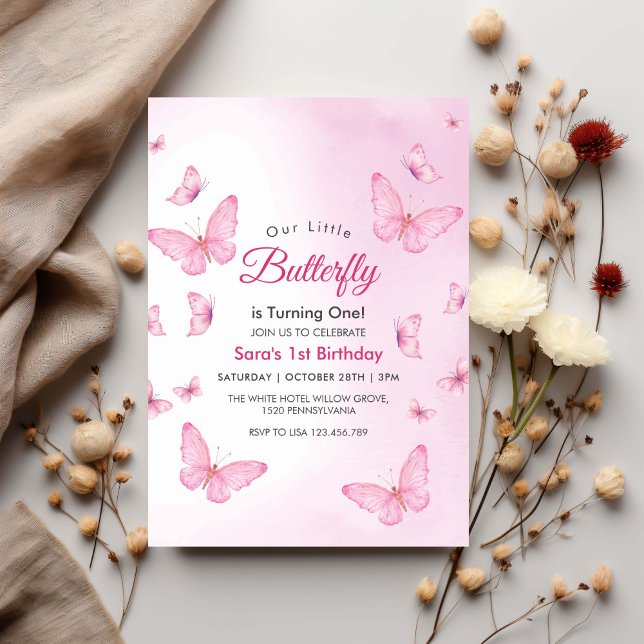 Invitación Fiesta de mariposas rosadas primero de cumpleaños (Subido por el creador)