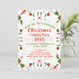 Invitación Fiesta de Mariquita de Navidad Rojo Blanco Verde