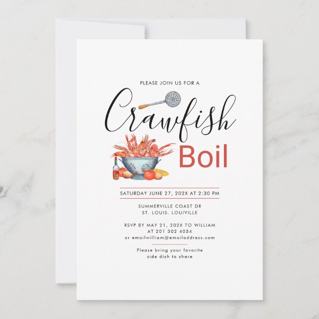 Invitación Fiesta de marisco de la familia Crawfish Boil (Anverso)