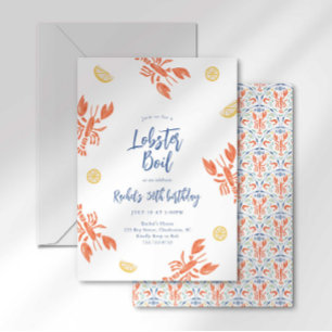 Invitación Fiesta de Mariscos con Langosta a Rayas Preppy
