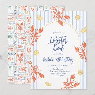 Invitación Fiesta de Mariscos con Langostas al Estilo Preppy 