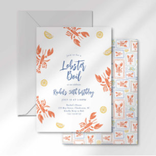 Invitación Fiesta de mariscos con langostas al estilo Preppy 